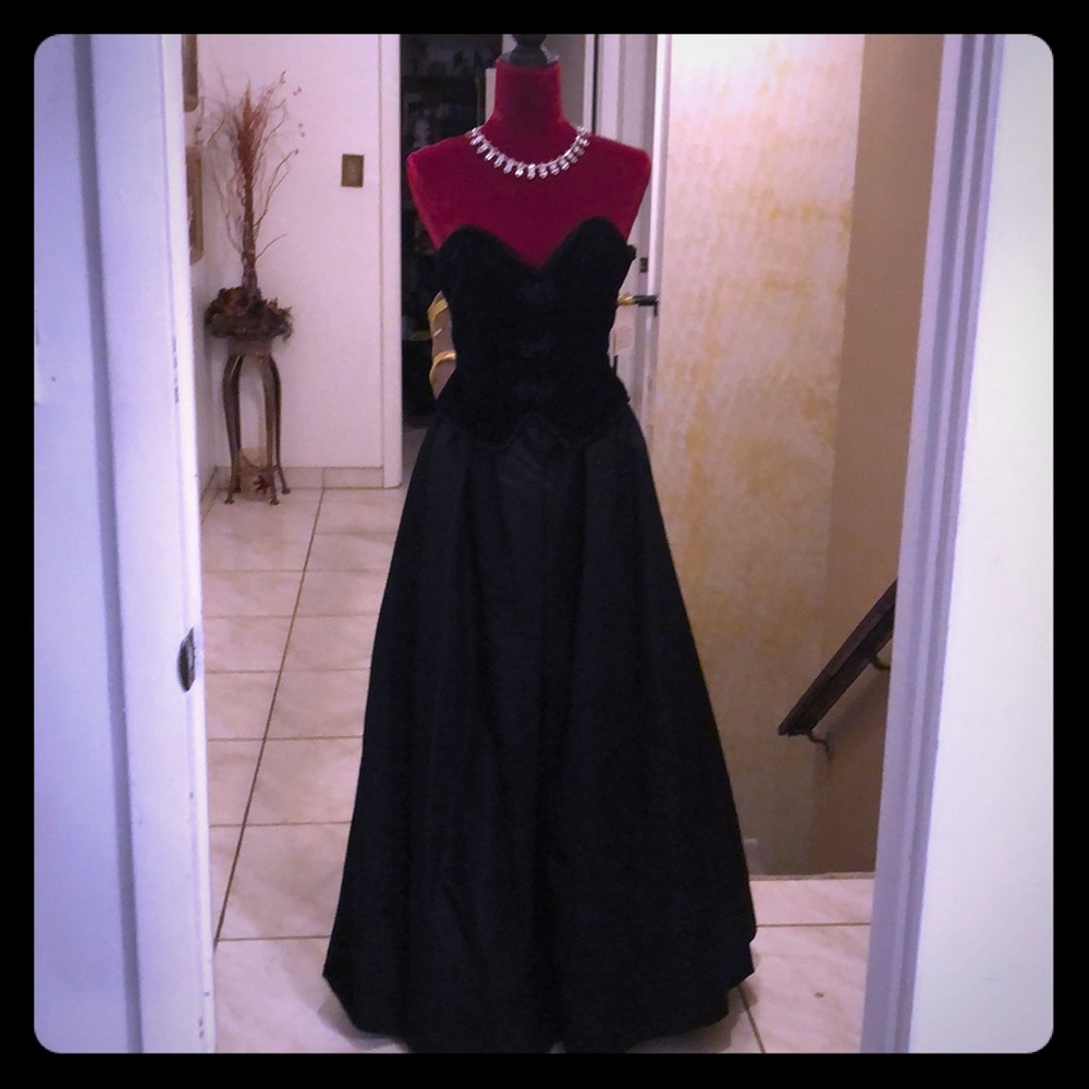 Strapless black evening gown